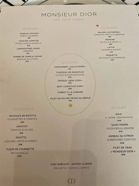 restaurant monsieur dior menu